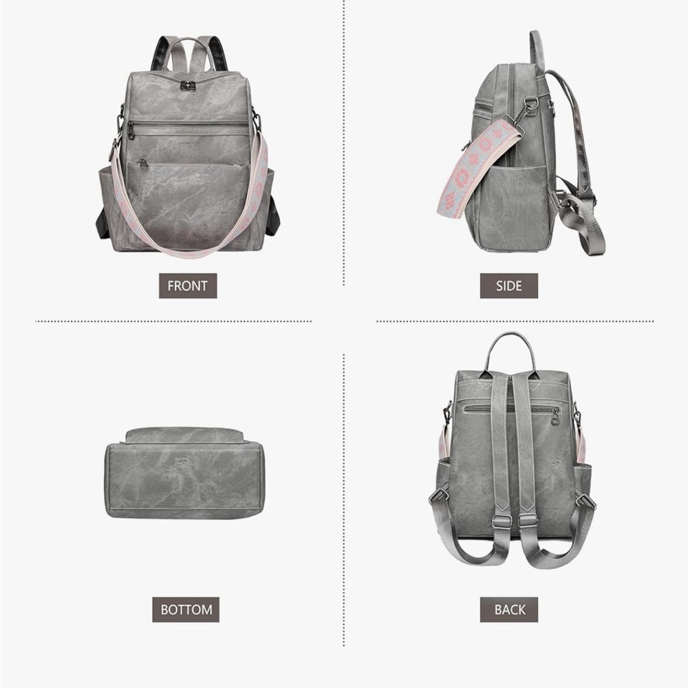 Stylish Gray Backpack With Patterned Strap - image 6